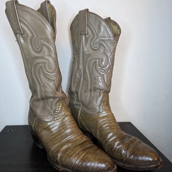 TONY LAMA 8817 TAUPE BEIGE TONED LIZARD LEATHER COWBOY BOOTS Men\'s Size 7.5 D main image 6